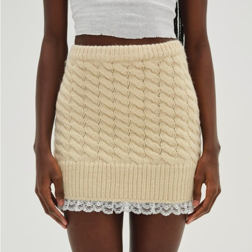 NWT Ivory For Love And Lemons “Milana” Cable Knit Mini Skirt Sz Small